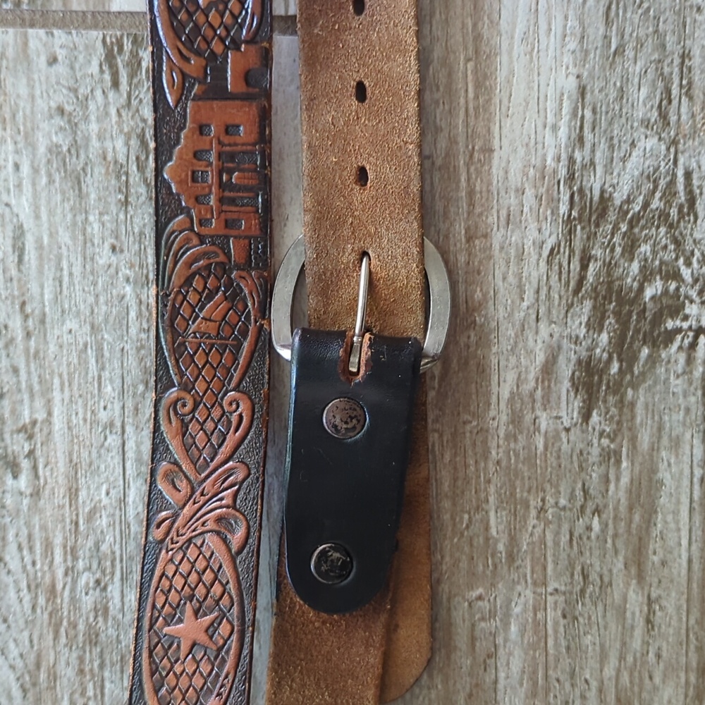 Vintage Hand Tooled Leather Texas Souvenir Belt Alamo Lone Star Flag 32 - Picture 5 of 10